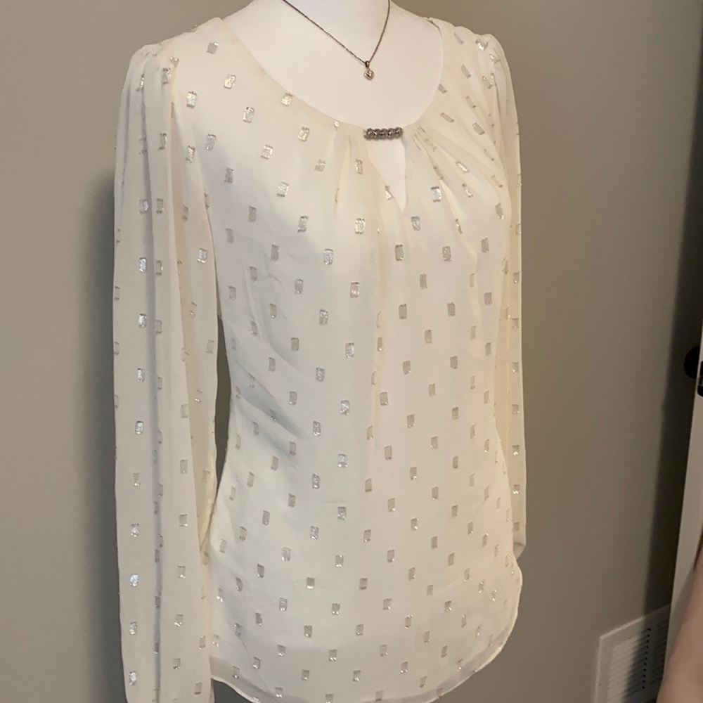 Elegant loose blouse with silver accent.